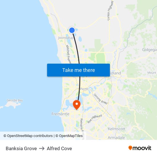 Banksia Grove to Alfred Cove map