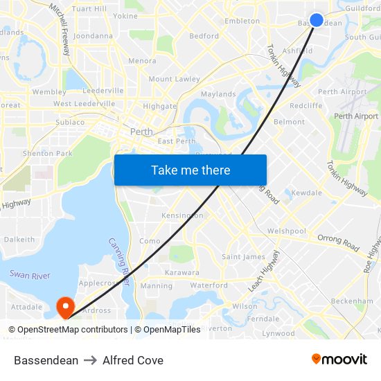 Bassendean to Alfred Cove map