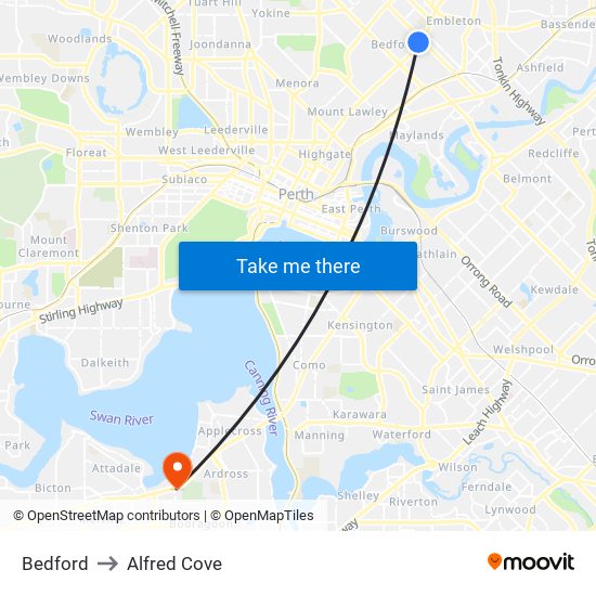 Bedford to Alfred Cove map