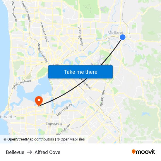 Bellevue to Alfred Cove map