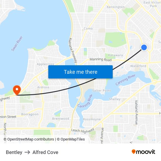 Bentley to Alfred Cove map