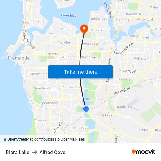 Bibra Lake to Alfred Cove map