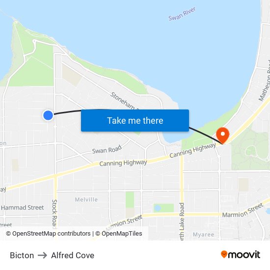 Bicton to Alfred Cove map