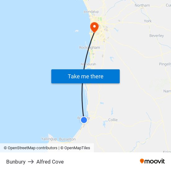 Bunbury to Alfred Cove map