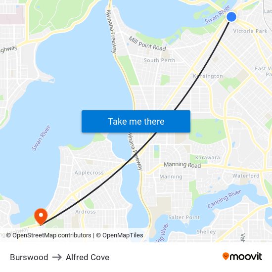 Burswood to Alfred Cove map