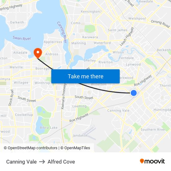 Canning Vale to Alfred Cove map