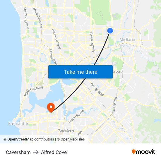 Caversham to Alfred Cove map