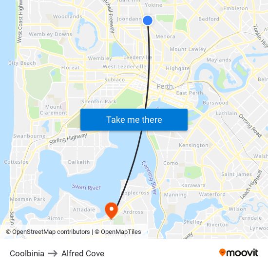 Coolbinia to Alfred Cove map