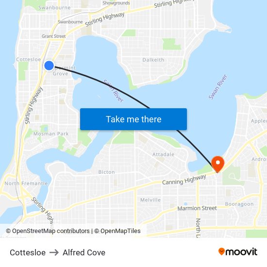 Cottesloe to Alfred Cove map