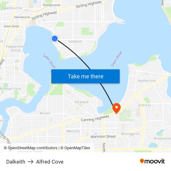 Dalkeith to Alfred Cove map