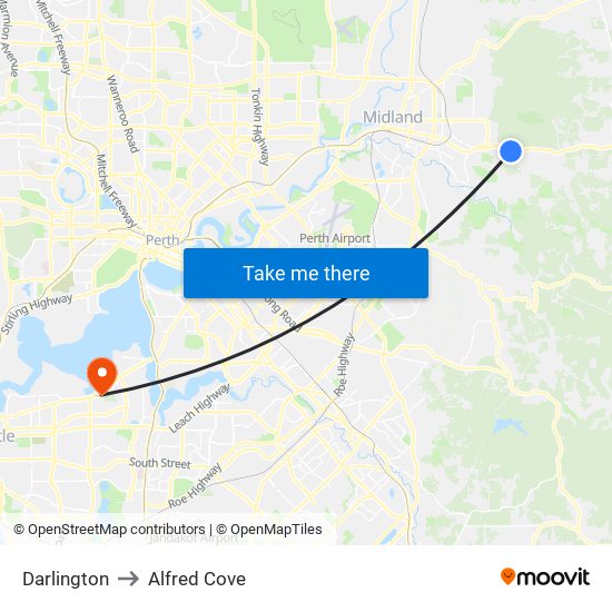 Darlington to Alfred Cove map