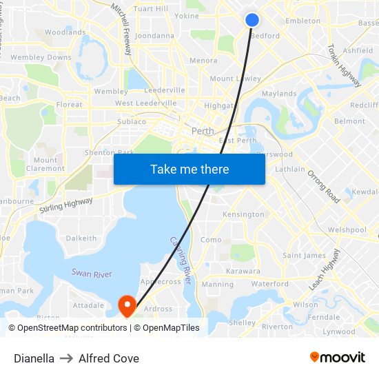 Dianella to Alfred Cove map