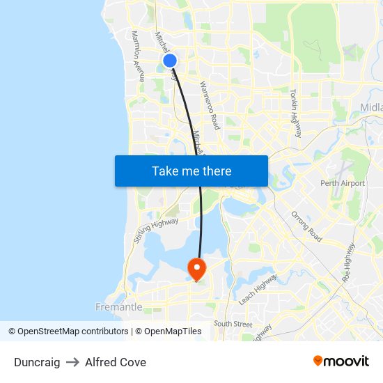 Duncraig to Alfred Cove map
