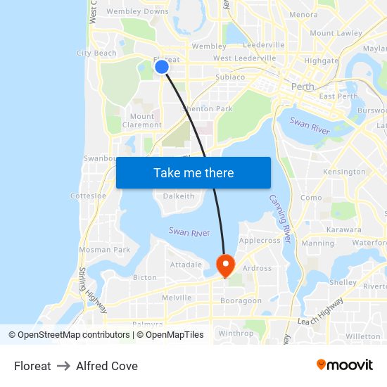 Floreat to Alfred Cove map