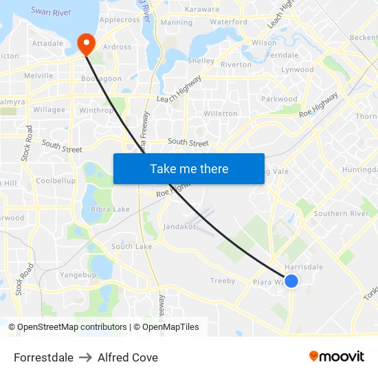 Forrestdale to Alfred Cove map