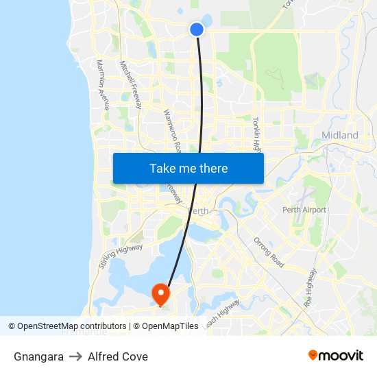 Gnangara to Alfred Cove map