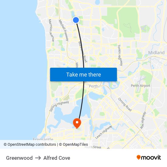 Greenwood to Alfred Cove map