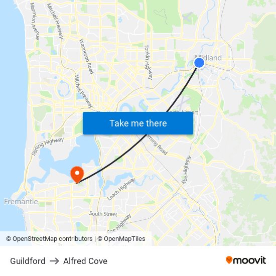 Guildford to Alfred Cove map