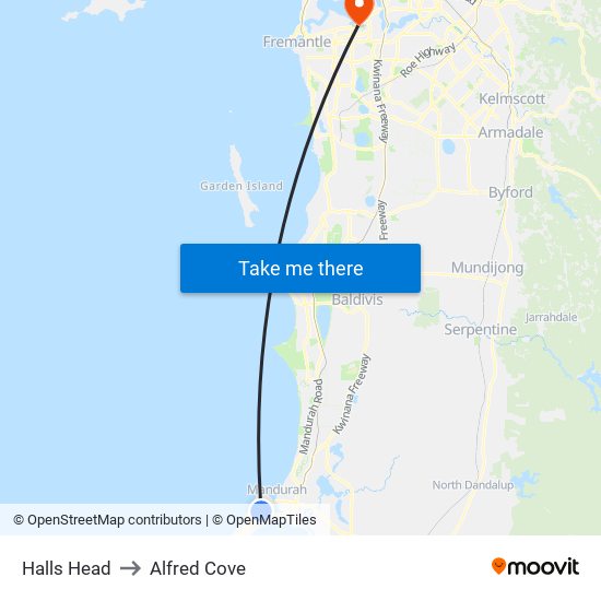 Halls Head to Alfred Cove map