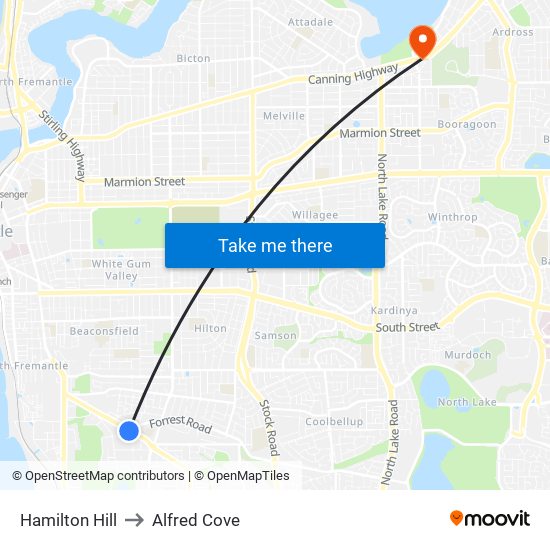 Hamilton Hill to Alfred Cove map