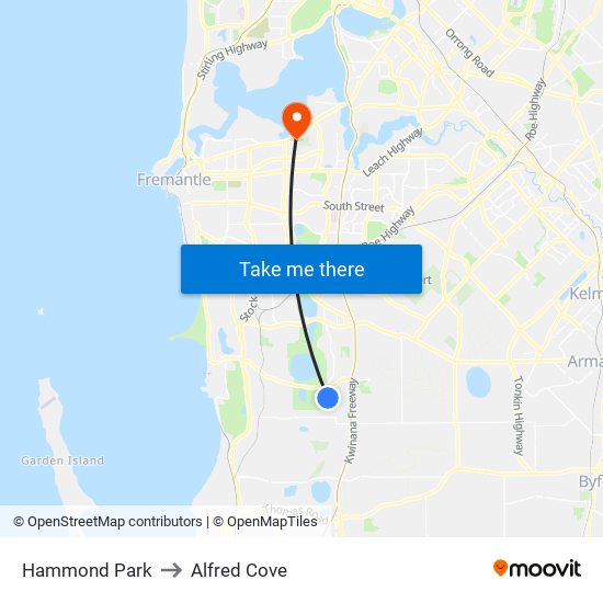 Hammond Park to Alfred Cove map