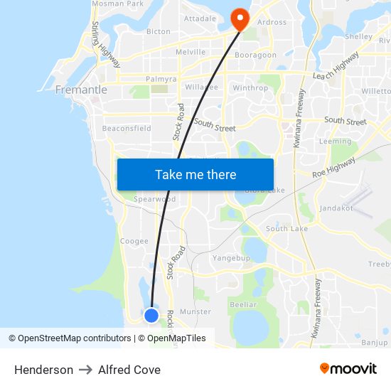 Henderson to Alfred Cove map