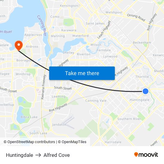 Huntingdale to Alfred Cove map