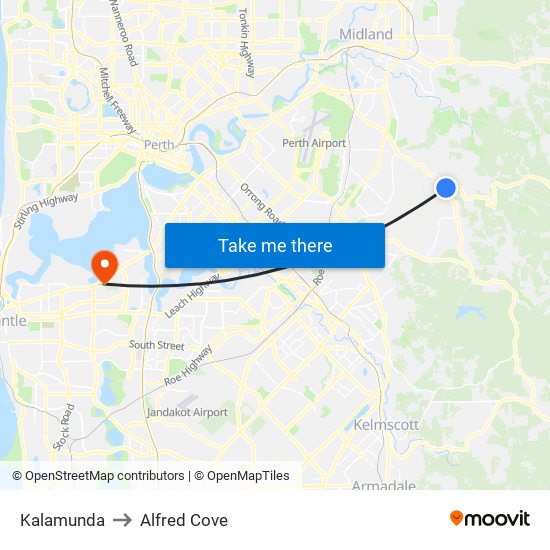 Kalamunda to Alfred Cove map