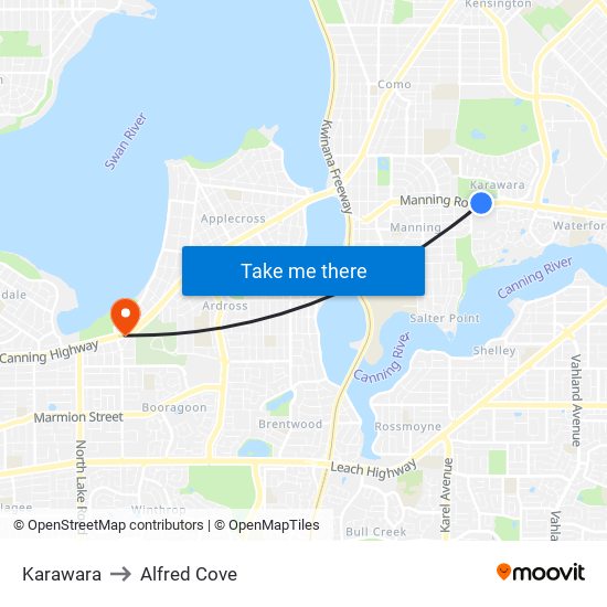 Karawara to Alfred Cove map