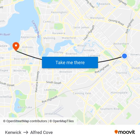 Kenwick to Alfred Cove map