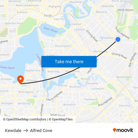 Kewdale to Alfred Cove map