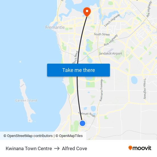 Kwinana Town Centre to Alfred Cove map