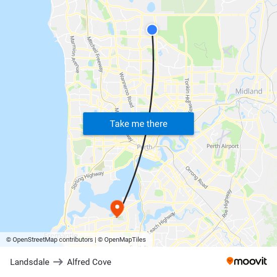 Landsdale to Alfred Cove map