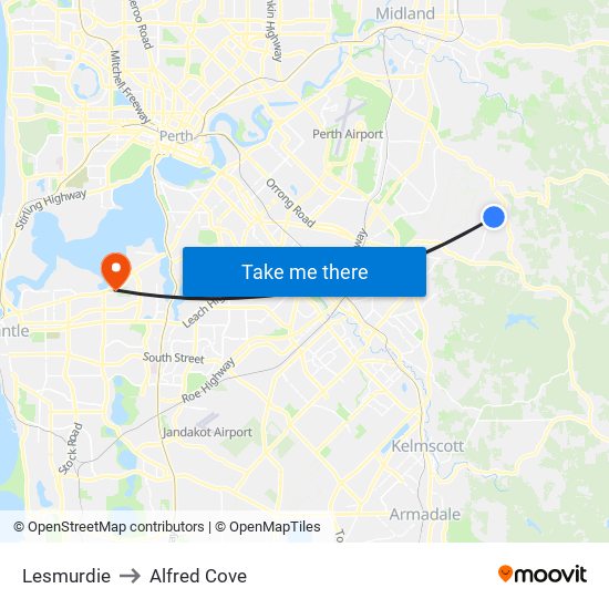 Lesmurdie to Alfred Cove map