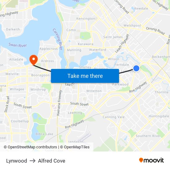 Lynwood to Alfred Cove map