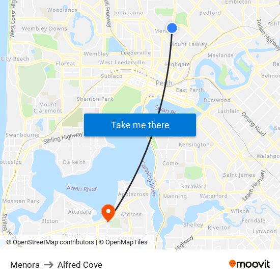 Menora to Alfred Cove map