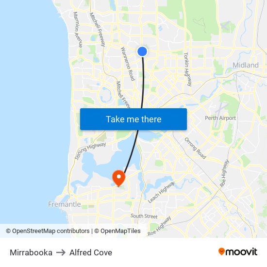 Mirrabooka to Alfred Cove map