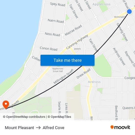 Mount Pleasant to Alfred Cove map