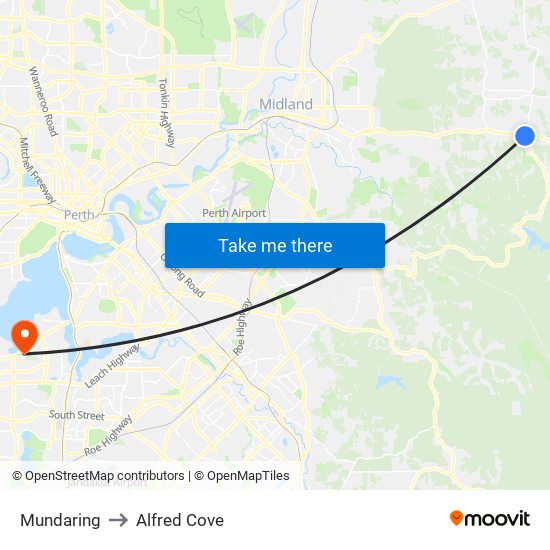 Mundaring to Alfred Cove map