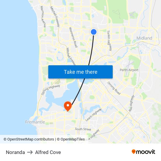 Noranda to Alfred Cove map