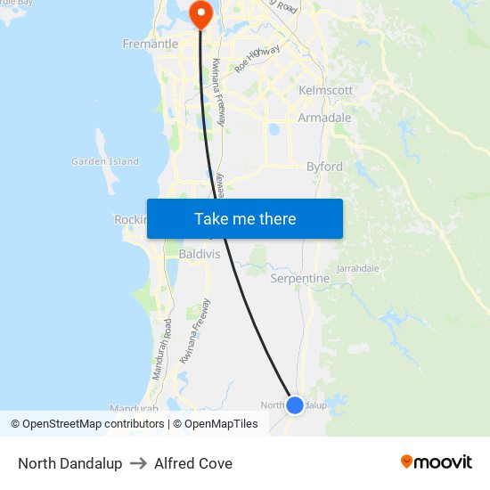 North Dandalup to Alfred Cove map