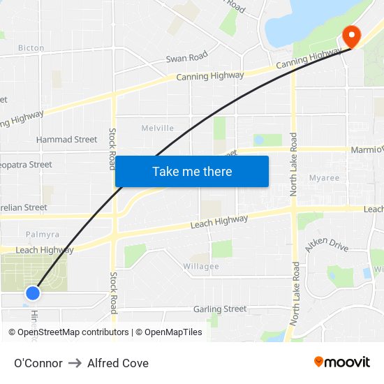 O'Connor to Alfred Cove map