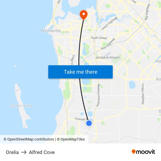 Orelia to Alfred Cove map