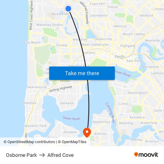 Osborne Park to Alfred Cove map