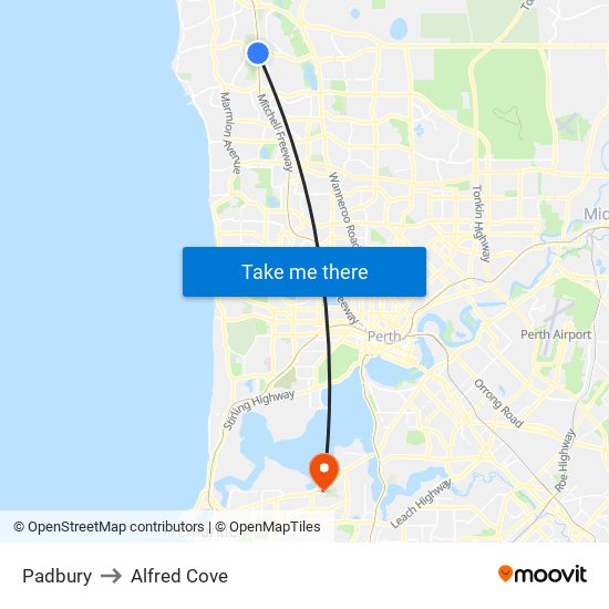 Padbury to Alfred Cove map