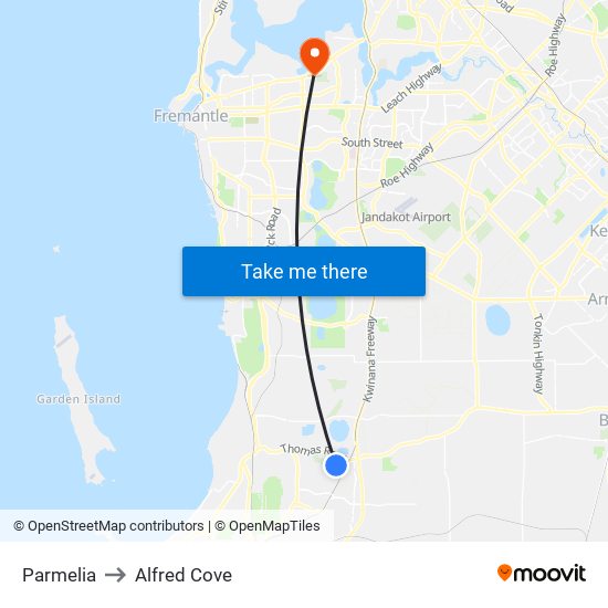 Parmelia to Alfred Cove map