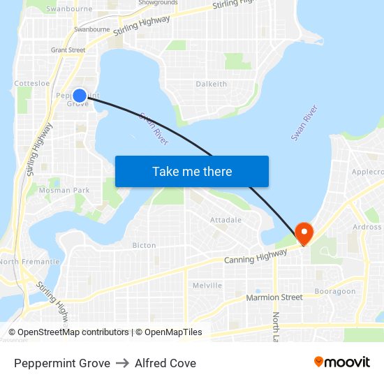 Peppermint Grove to Alfred Cove map