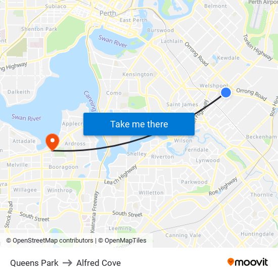 Queens Park to Alfred Cove map