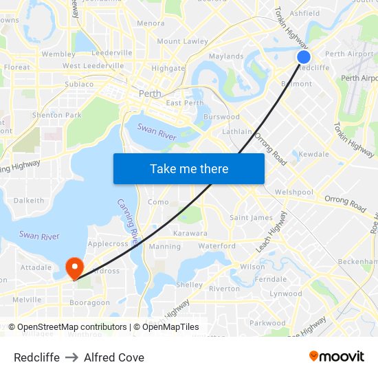 Redcliffe to Alfred Cove map