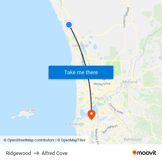 Ridgewood to Alfred Cove map